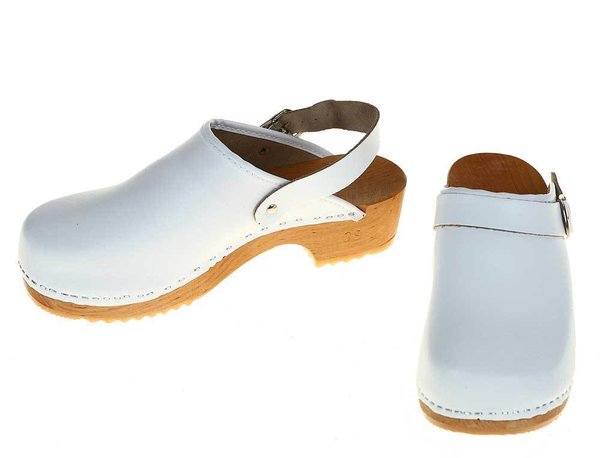 Wooden clogs white with turnable strap
