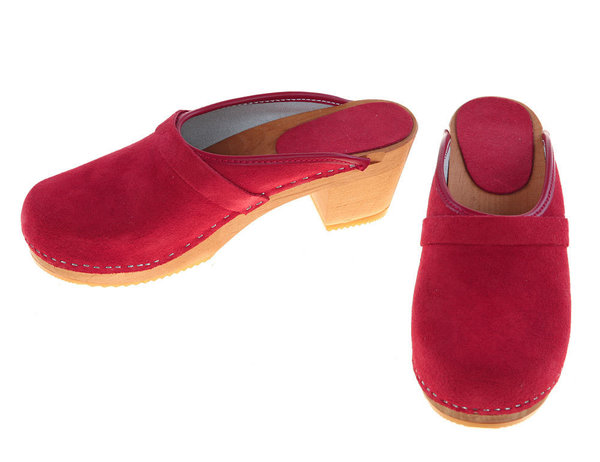 Suede high heel Clogs red